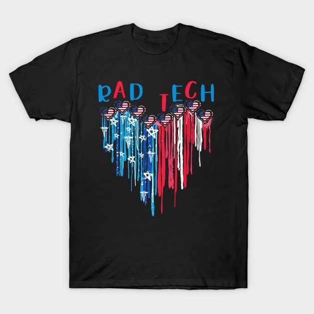 Rad Tech American Flag Melting Heart 4th Of July T-Shirt by Marcelo Nimtz